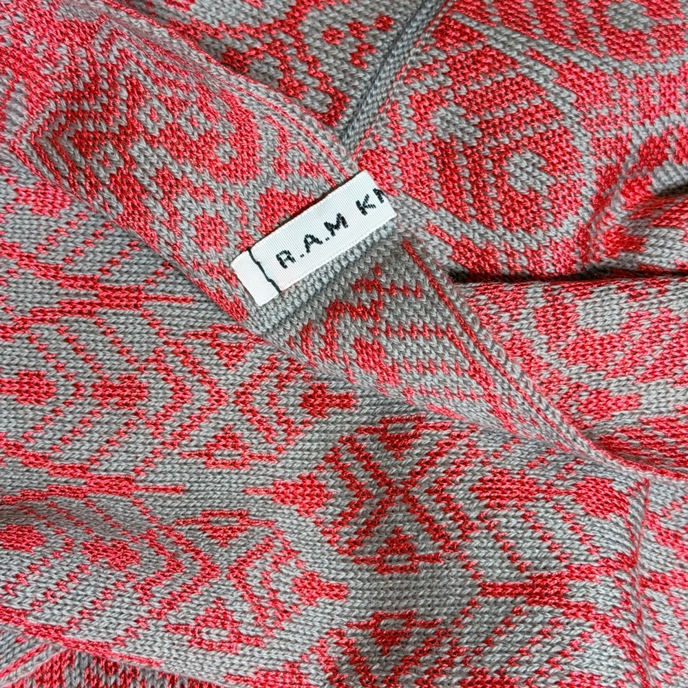 Reversible Knit Infinity Scarf, Raspberry and Grey - Picture 2 of 3